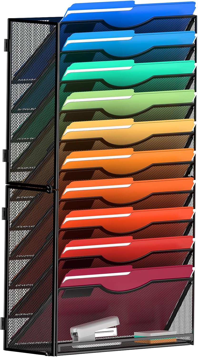 MINDEPOT 11 Tier Wall File Holder Hanging Wall Mount Paper File Organizer for...