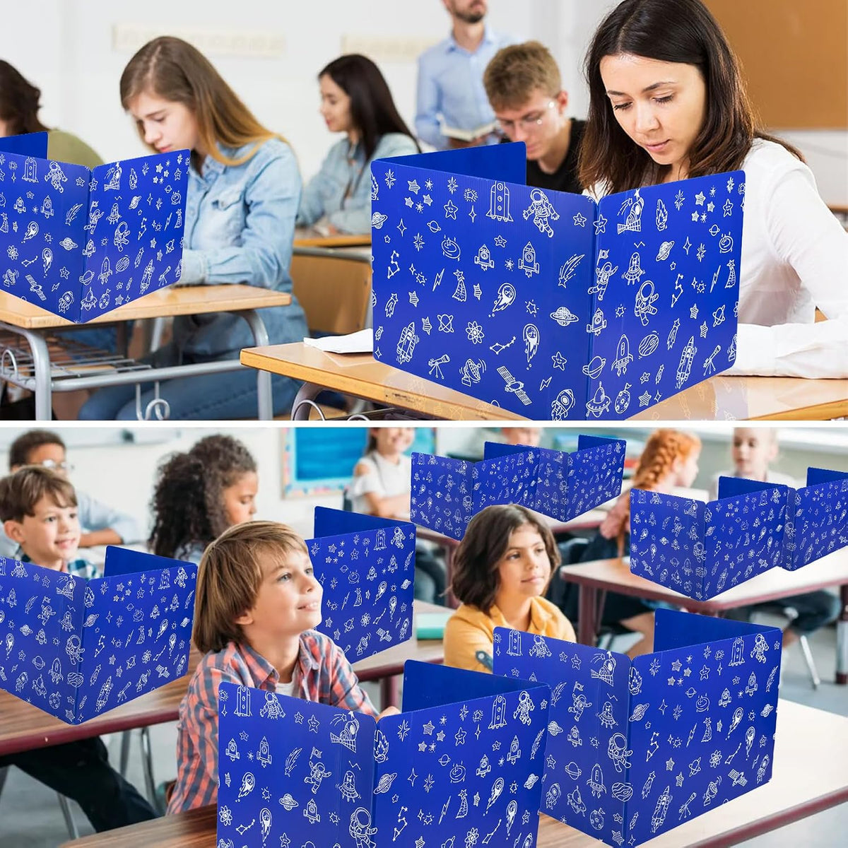 25-Pack Desk Dividers for Students, 3-Fold Privacy Screens, Durable Waterproo...