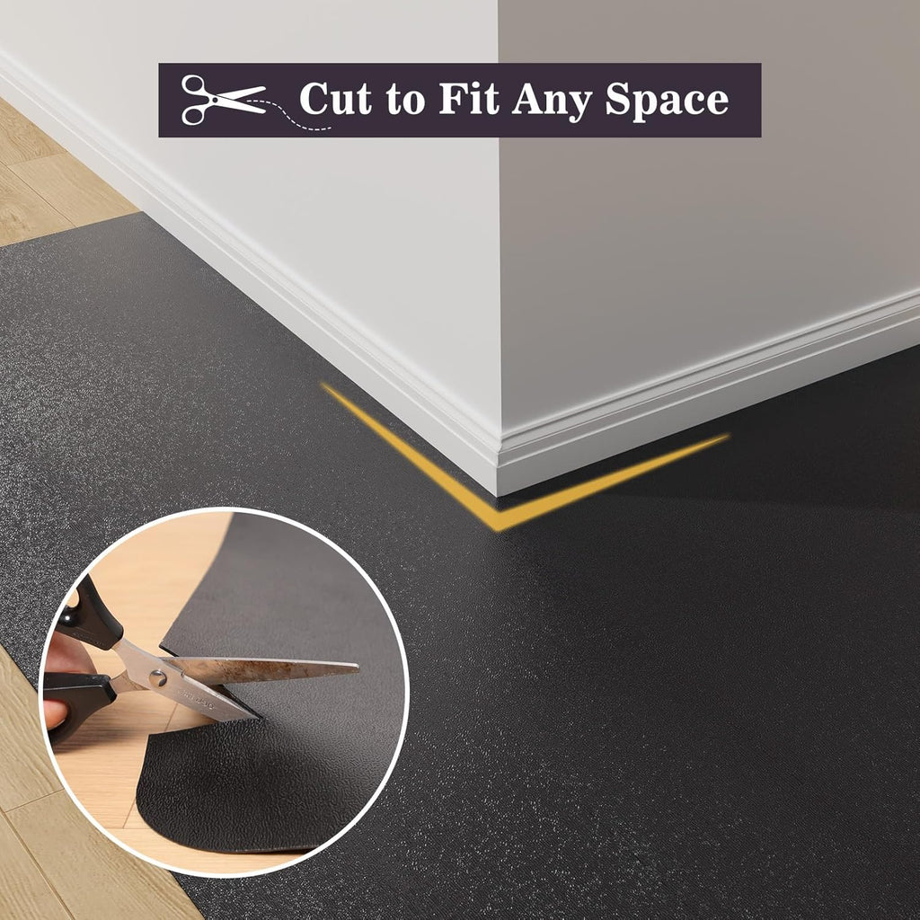 3'×5' Black Floor Protector for Home, Waterproof No Spill Floor Desk Mat | Vinyl Plastic Easy Cleaning Area Mat for Hardwood Floor, Kitchen, Pet Feeding Area