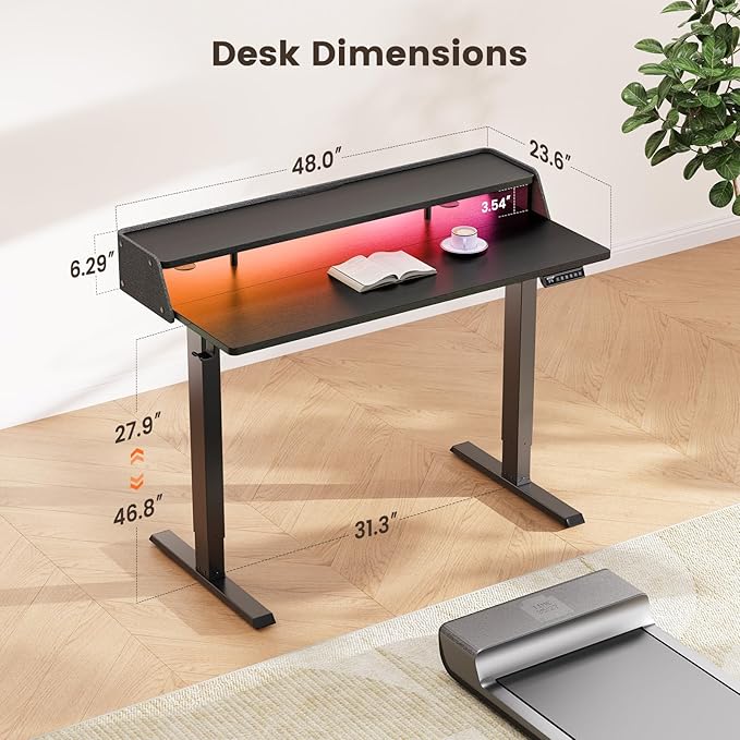 ErGear Standing Desk with LED Strip, 48″ x24″ Electric Height Adjustable RGB - Image 2