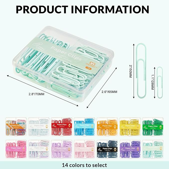 NEEWAY Colorful Paper Clips Assorted Sizes, Small and Large Paperclips - Image 2