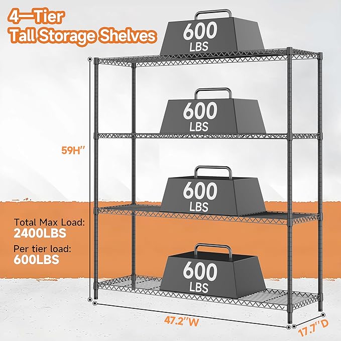 M MZG Stand Shelf Wire Rust-Proof Outdoor Storage Shelving 4-Tier Utility - Image 3