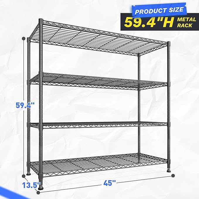 45 "W Metal Shelving Unit 4 Tier Storage Shelves Adjustable Wire Shelving Metal - Image 3