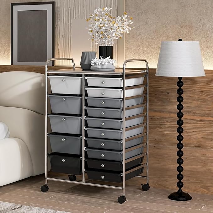 LDAILY 15 Drawer Rolling Storage Cart, Rolling Cart - Image 2