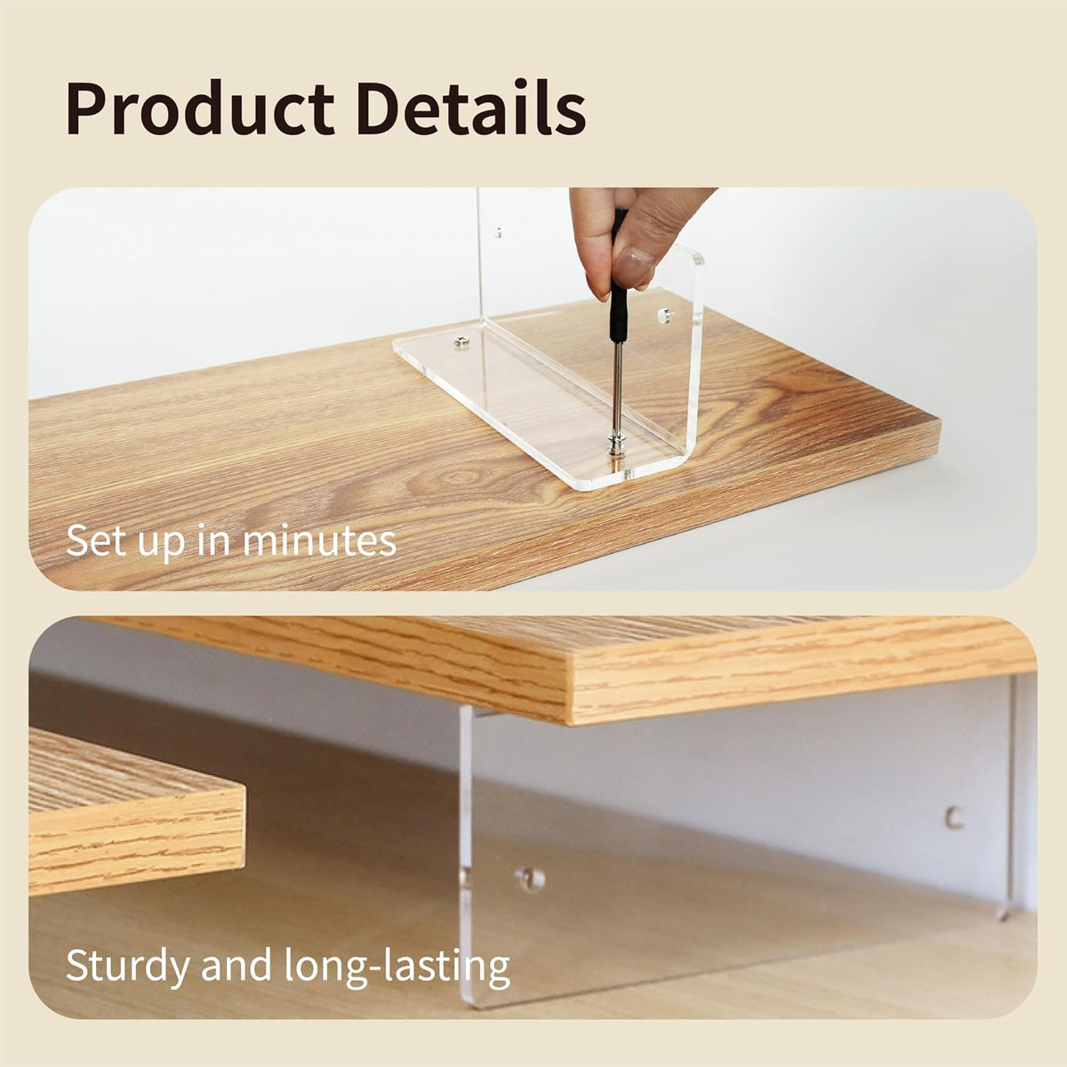 Wood Monitor Stand Riser with Acrylic Legs, Computer Screen Stand Desk Organi...