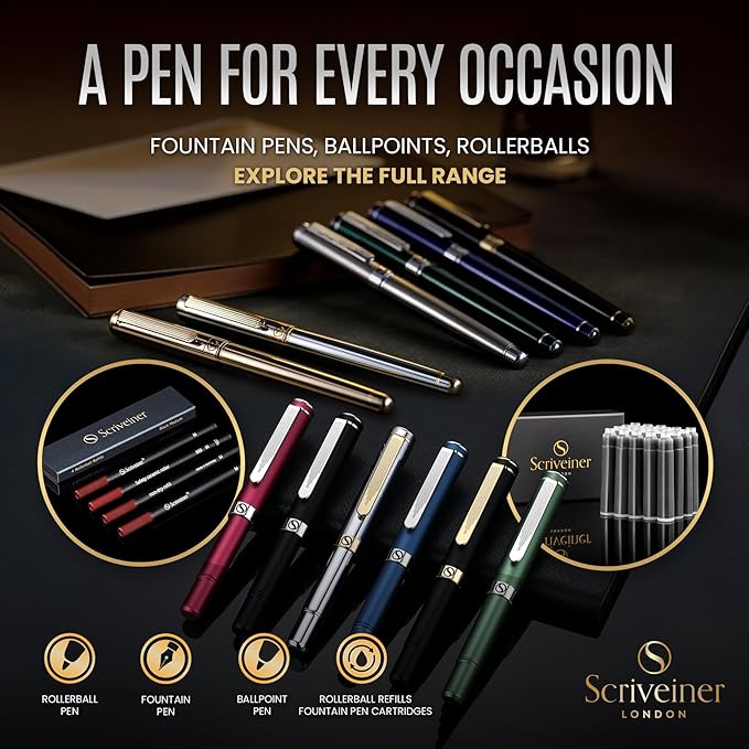 Scriveiner Luxury EDC Fountain Pen, Stunning Matt Blue Pocket Pen, Chrome Finish - Image 7