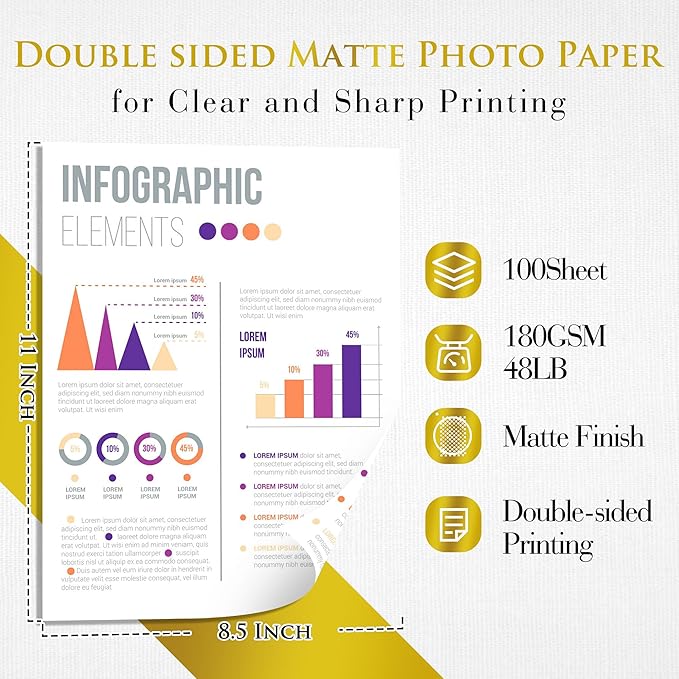 A-SUB Double Sided Matte Photo Paper 100 Sheets 8.5X11 Inches 48lb 180gsm - Image 2