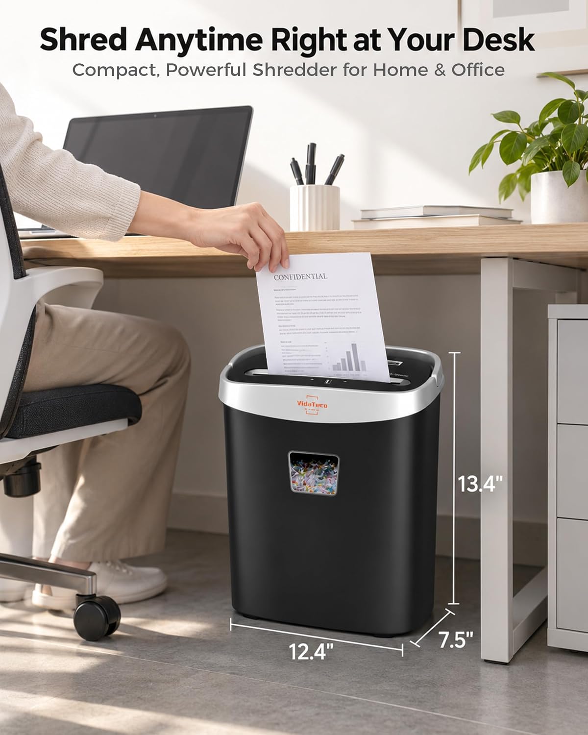 VidaTeco 10-Sheet Cross Cut Paper Shredder for Home Office, 3.9-Gallon Bin