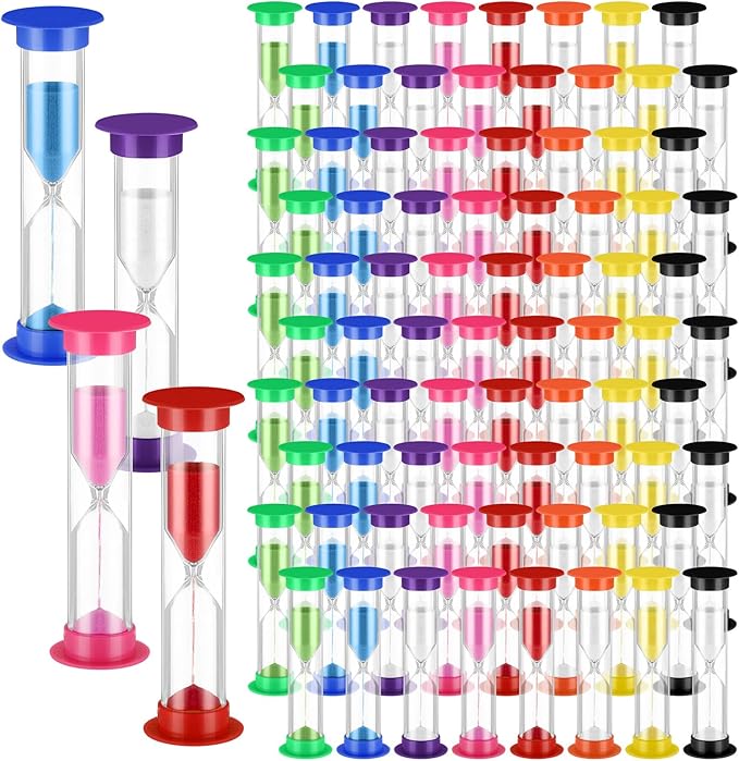 96 Pcs Back to School 5 Minute Sand Timer Bulk Colored Plastic Mini Multicolor by Relaxweex