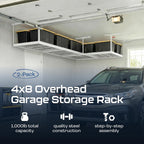 monsterrax 2-pack 4x8 overhead garage storage rack, white shown in use