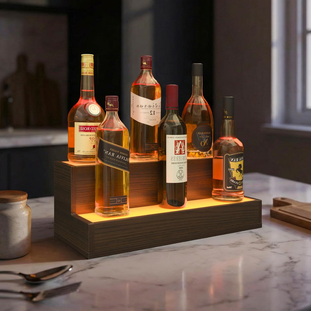 Cubehom Wine Rack LED Liquor Bottle Display Shelf for Home Bar Stand Decor