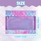 WAWSAM Mermaid Pencil Pouch for 3 Ring Binder, Zipper Pencil Pouch for Girl | 2 Pocket Clear Window Pencil Case, 3 Ring Pencil Pouch for School Supplies, Pencil Bags for Office College