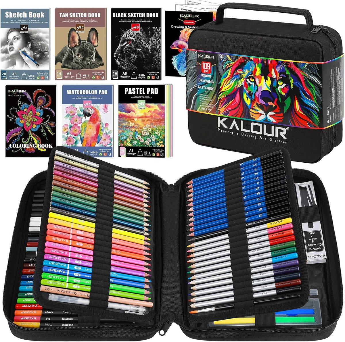 109 drawing set sketching kit, pro art supplies, main product view