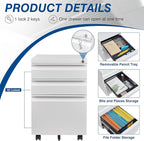 Fesbos 3 Drawer Vertical File Cabinet, Mobile Filling Cabinet - Image 5