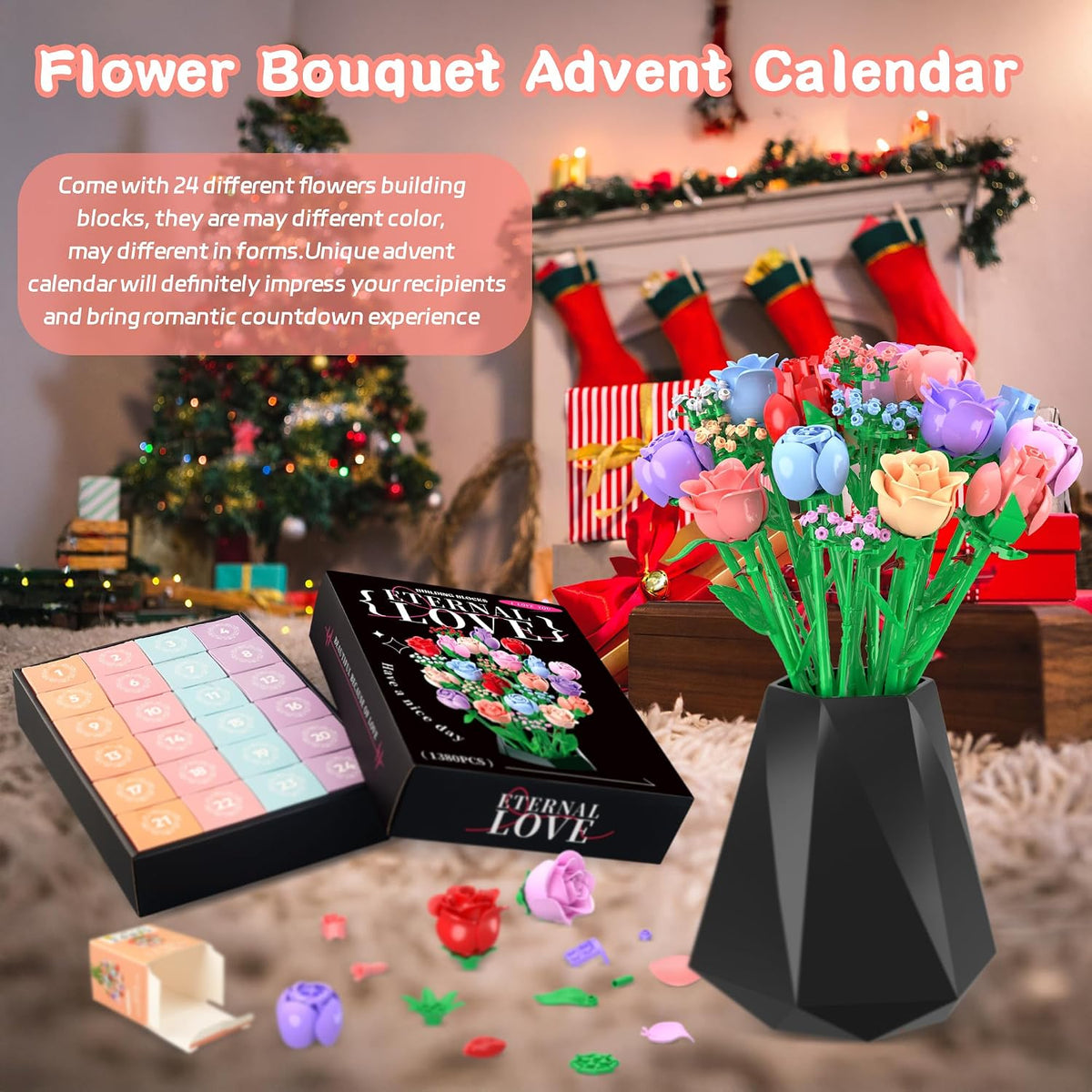 Sopu Flower Advent Calendar 2026, 24 Day Christmas Countdown Building Set - 1...