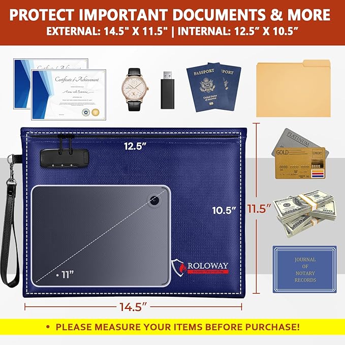 ROLOWAY Fireproof Document Bag, 6400℉ Fireproof Money Bag - Image 2