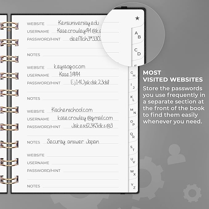 Clever Fox Password Book Spiral – Mini Internet Address & Password Organizer - Image 4