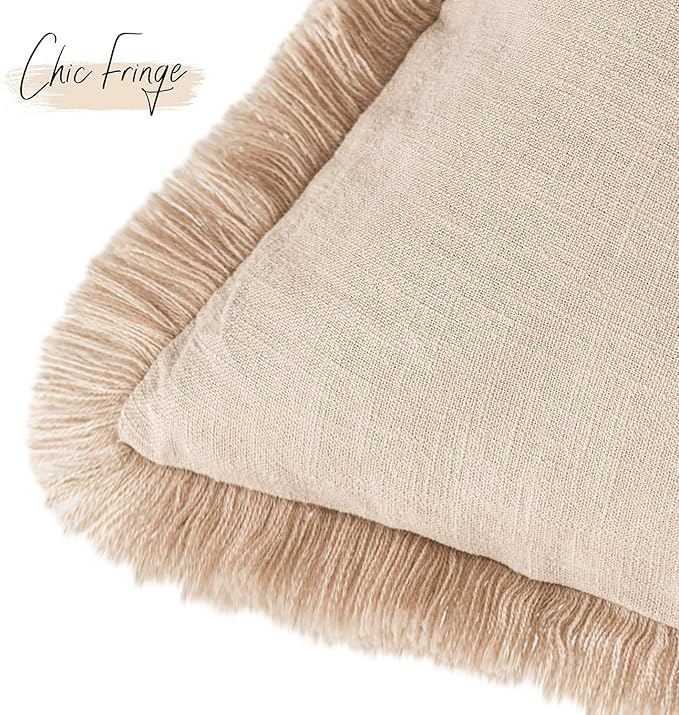 Foindtower Set of 2 Decorative Linen Fringe Throw Pillow Covers Boho Farmhouse - Image 3