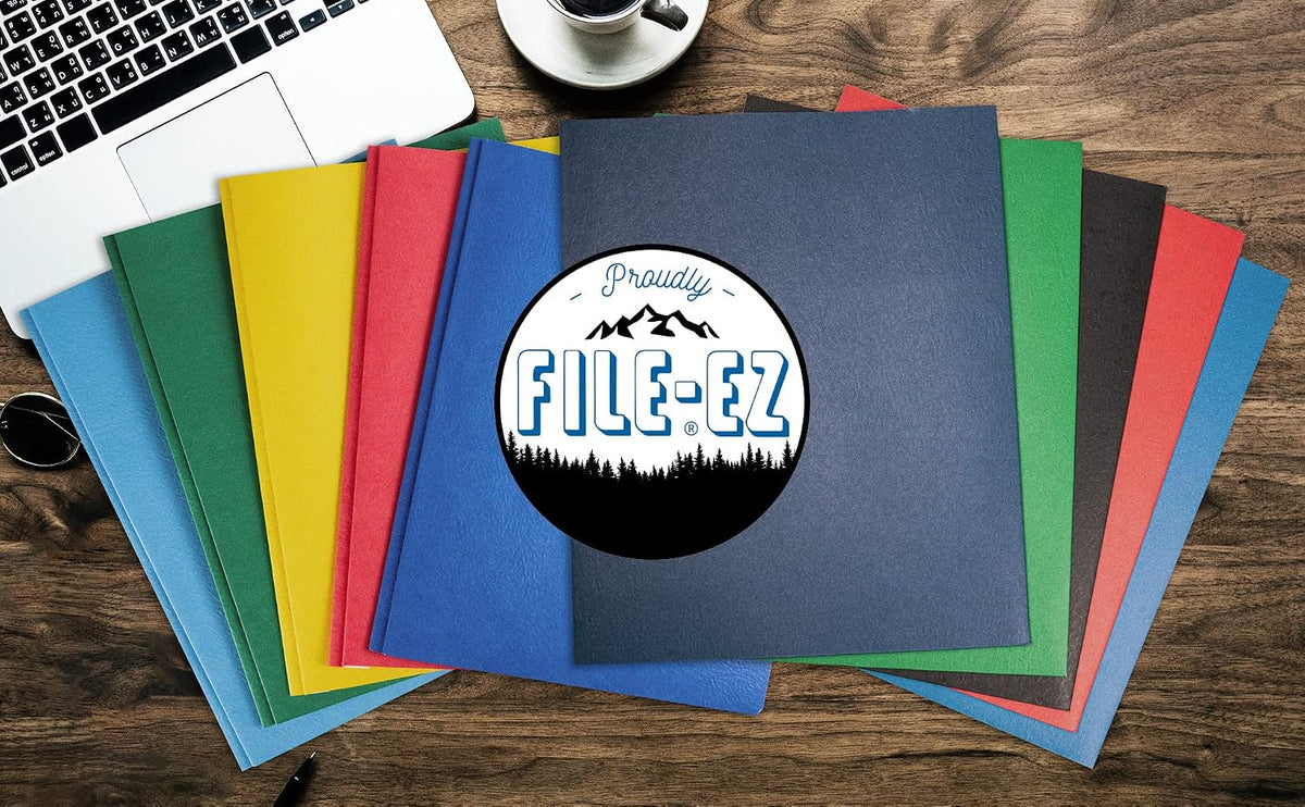 file-ez two-pocket folders, navy dark blue, 25-pack, textured, front angle view