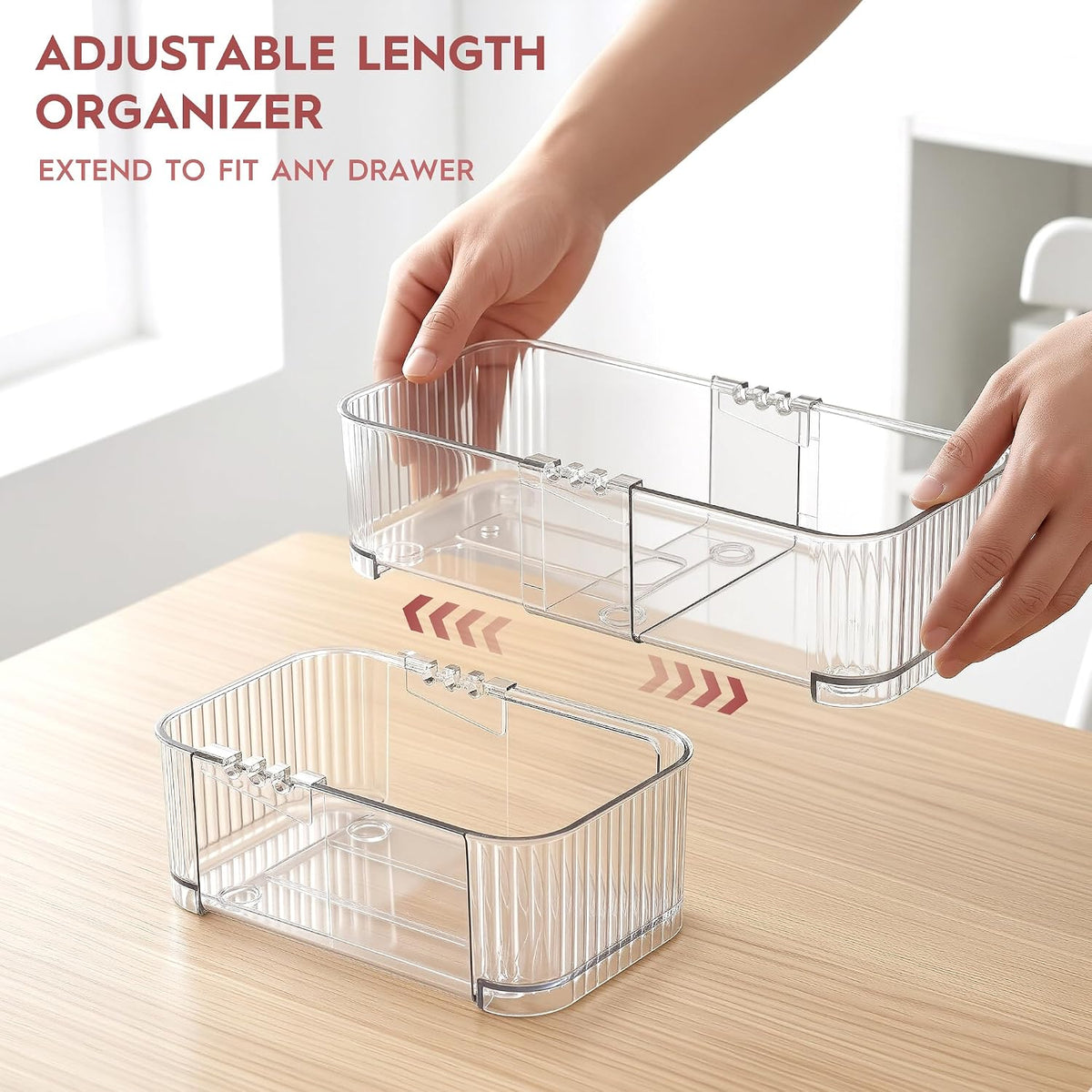4-Piece Expandable Drawer Organizer Set, Clear Adjustable Drawer Organizer Tr...