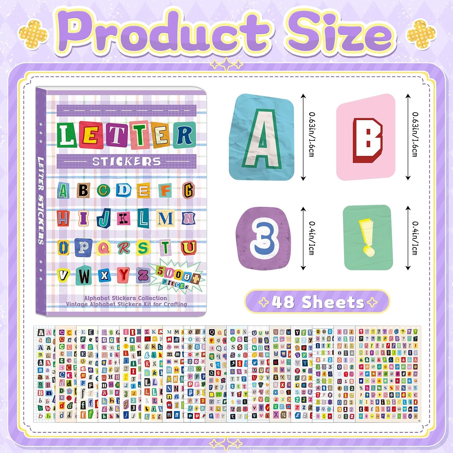 5000+ Letter Stickers for Scrapbooking Junk Journal Supplies Craft Decor | Vintage Letter Sticker Book, 48 Sheets Self-Adhesive Alphabet Stickers Small Ransom Letters for Journaling Planners Labels