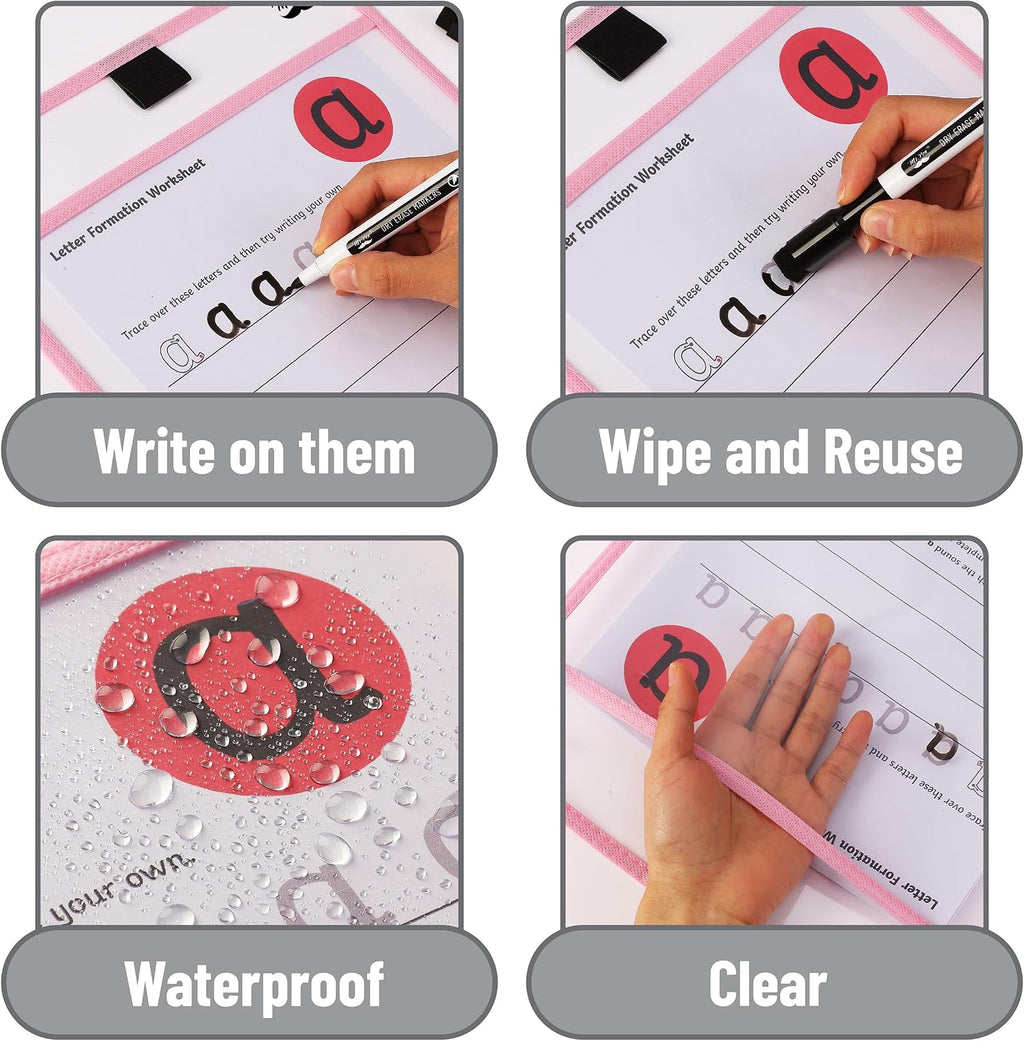 Mr. Pen- Reusable Dry Erase Pocket Sleeves, 10" x 14", 6 Pack, Colorful | Pastel Colors, Clear Plastic Paper Sleeves, Ticket Holders, Clear Plastic Sheet Protectors, Teacher, School