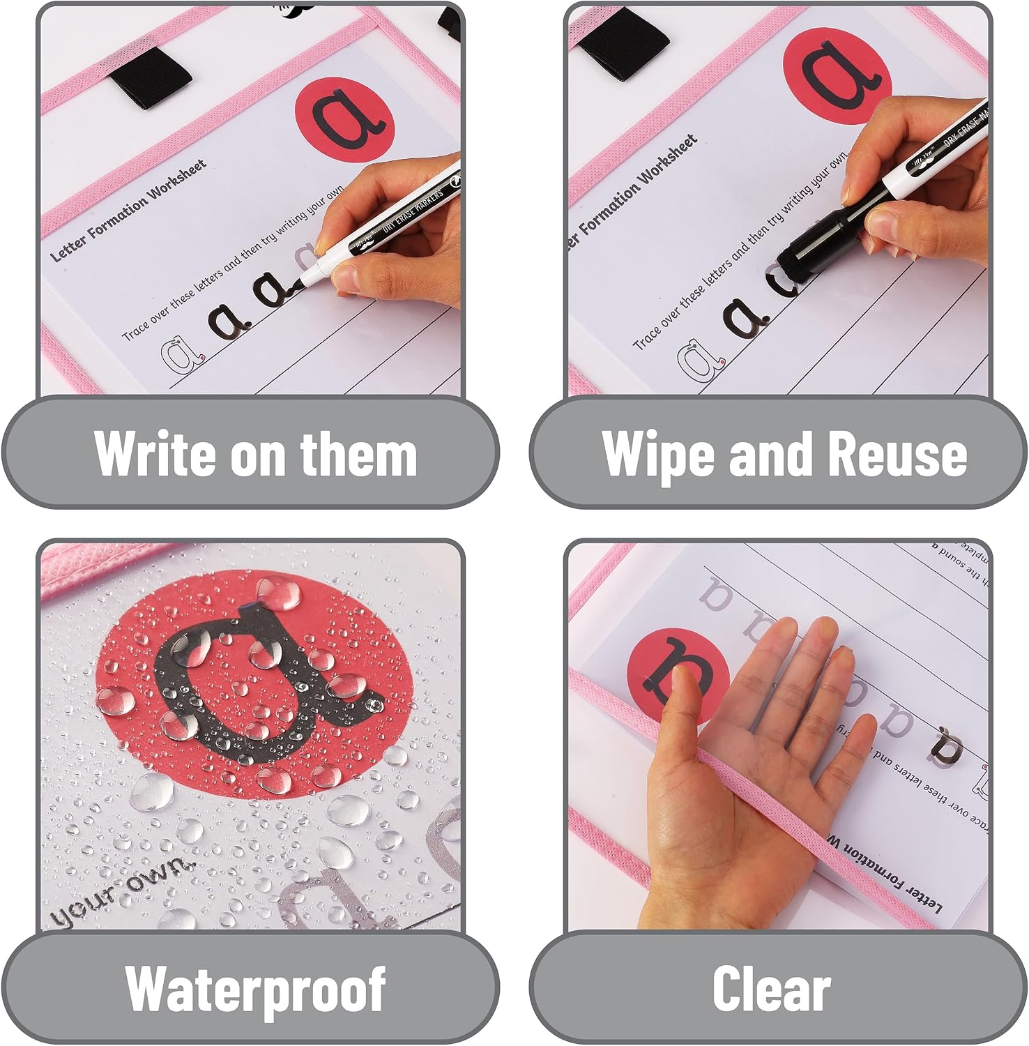 Mr. Pen- Reusable Dry Erase Pocket Sleeves, 10" x 14", 6 Pack, Colorful | Pastel Colors, Clear Plastic Paper Sleeves, Ticket Holders, Clear Plastic Sheet Protectors, Teacher, School