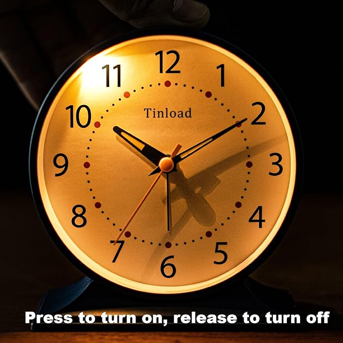 Tinload 4.5" Antique Retro Analog Alarm Clock, Small Silent Bedside Desk Clock - Image 6