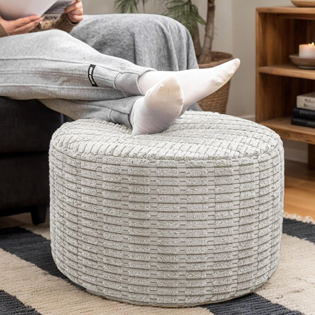 asuprui round ottoman pouf foot stool, light gray, main product view
