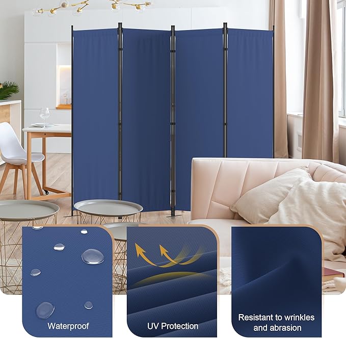 Kecreque Room Partitions and Dividers 4 Panel Portable Wall w/ 3 Wider Feet - Image 5