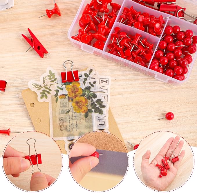 200 Pieces Push Pins, 5 Style Red Thumb Tacks Decorative Push Pins - Image 4