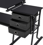 Yaheetech Tilting Drafting Table Art Craft Desk with Stool, Drawers, Black | Steel frame and MDF top adjusts 0-40° for drawing or diamond painting; 3 drawers and shelf organize supplies in small spaces.