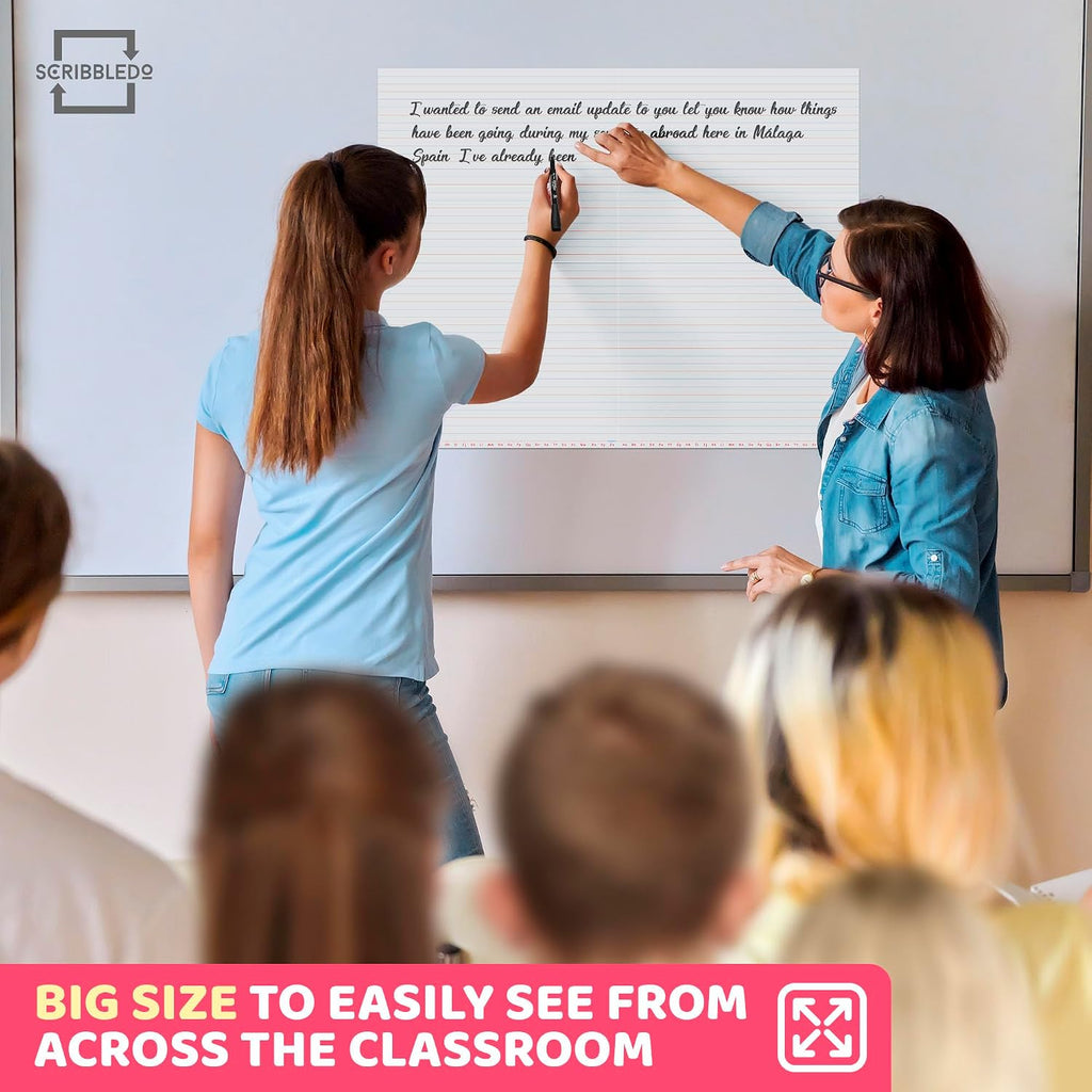 SCRIBBLEDO 30”x24” Large Magnetic Notebook Paper For Classroom Elementary Classroom Must Haves for Teachers Elementary Giant Dry Erase Magnetic Lined Paper for Whiteboard Third Fifth Grade Handwriting