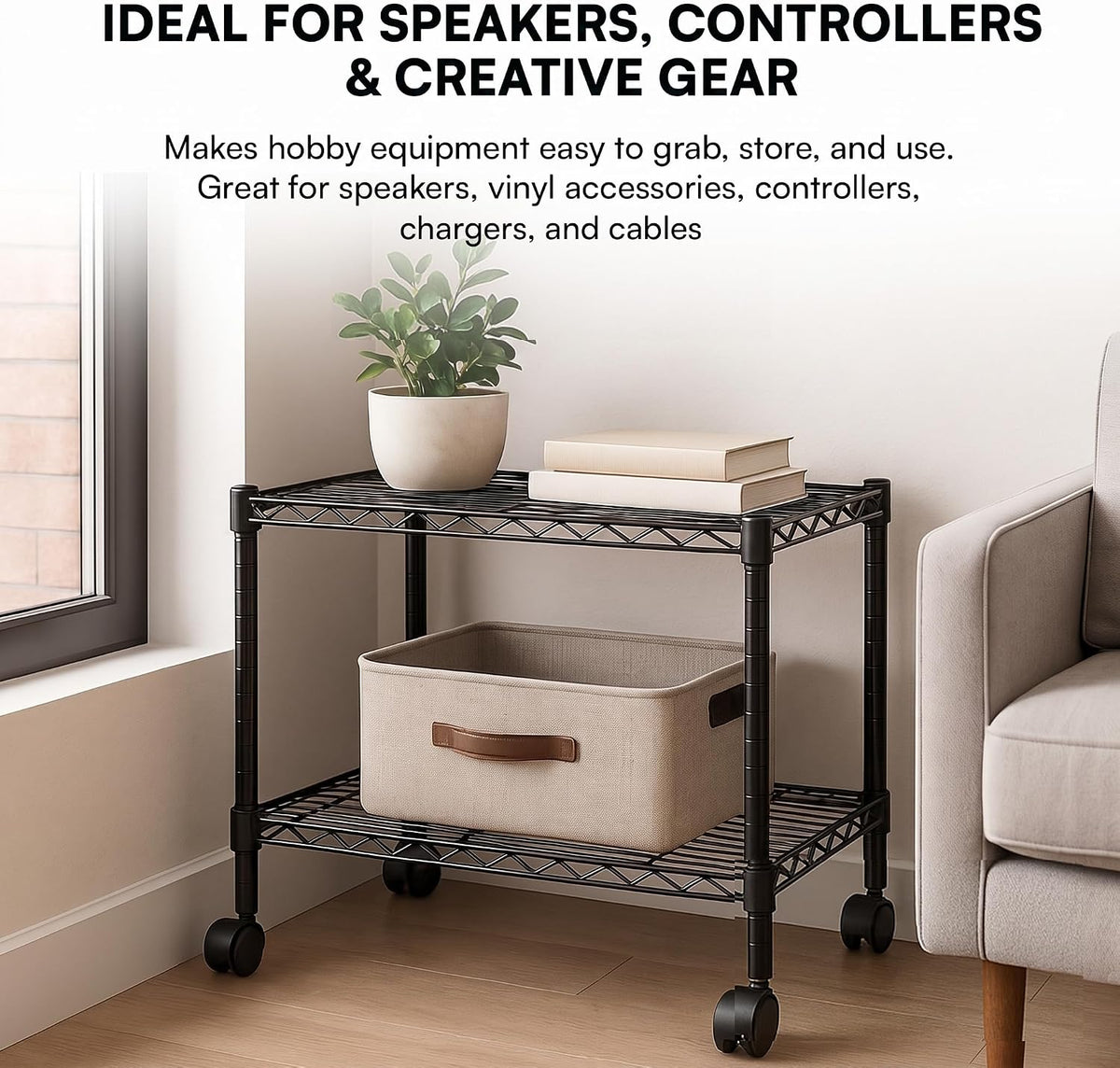 2-Tier Media Shelf Organizer with Adjustable Shelves with 125-lb Capacity Per...