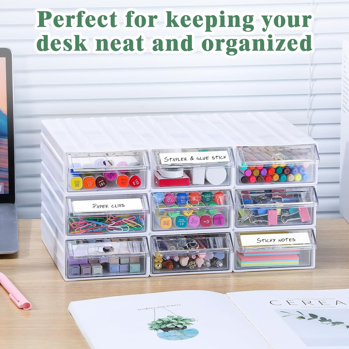 Aulock 9 Pcs Stacking Drawer Organizers for Office Home Dorm Room Supplies
