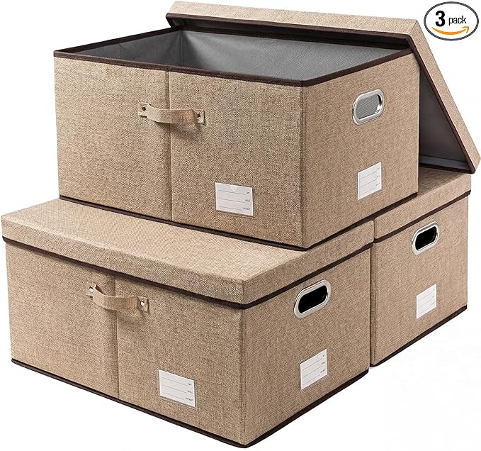 PRANDOM Storage Bins with Lids Jute Fabric Foldable Storage Boxes Organizer by Prandom