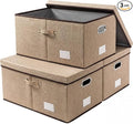 PRANDOM Storage Bins with Lids Jute Fabric Foldable Storage Boxes Organizer by Prandom