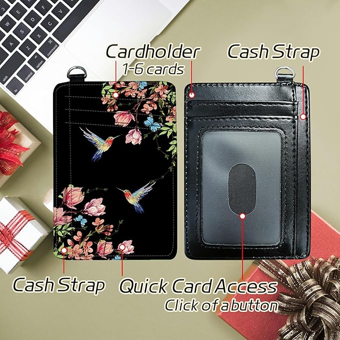 BWEGRHE Small Travel Wallets, Hummingbird Floral Sakura Slim Minimalist Front - Image 5