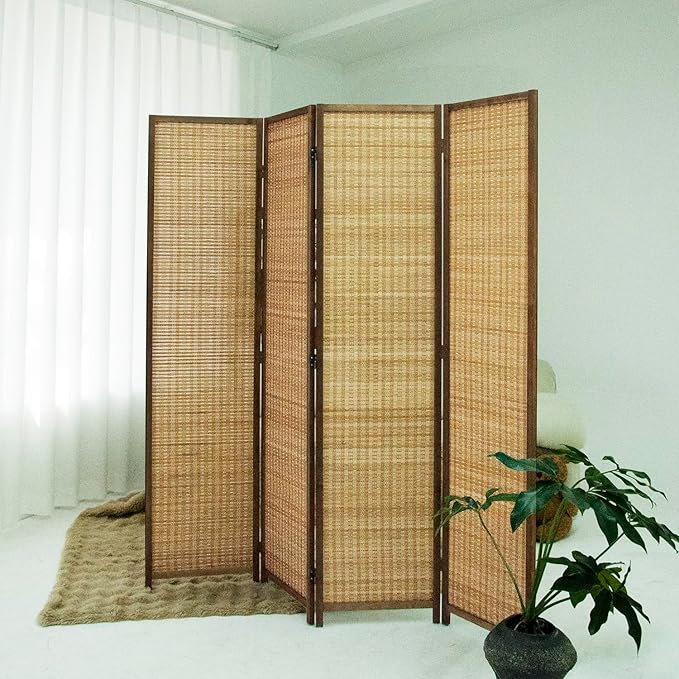 Loomveil 4 Panel Room Divider Folding Privacy Screen, 67 inch Bamboo Panel - Image 5