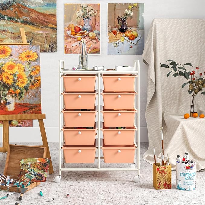 LDAILY 10 Drawer Rolling Cart, Storage Cart Organizer on Wheels, Drawer Cart - Image 2