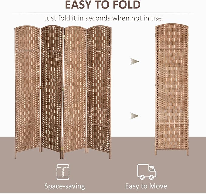 HOMCOM Room Divider, 4 Panel Folding Privacy Screen, 6FT Tall Portable Wicker - Image 3