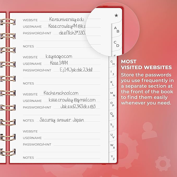 Clever Fox Password Book Spiral – Mini Internet Address & Password Organizer - Image 4