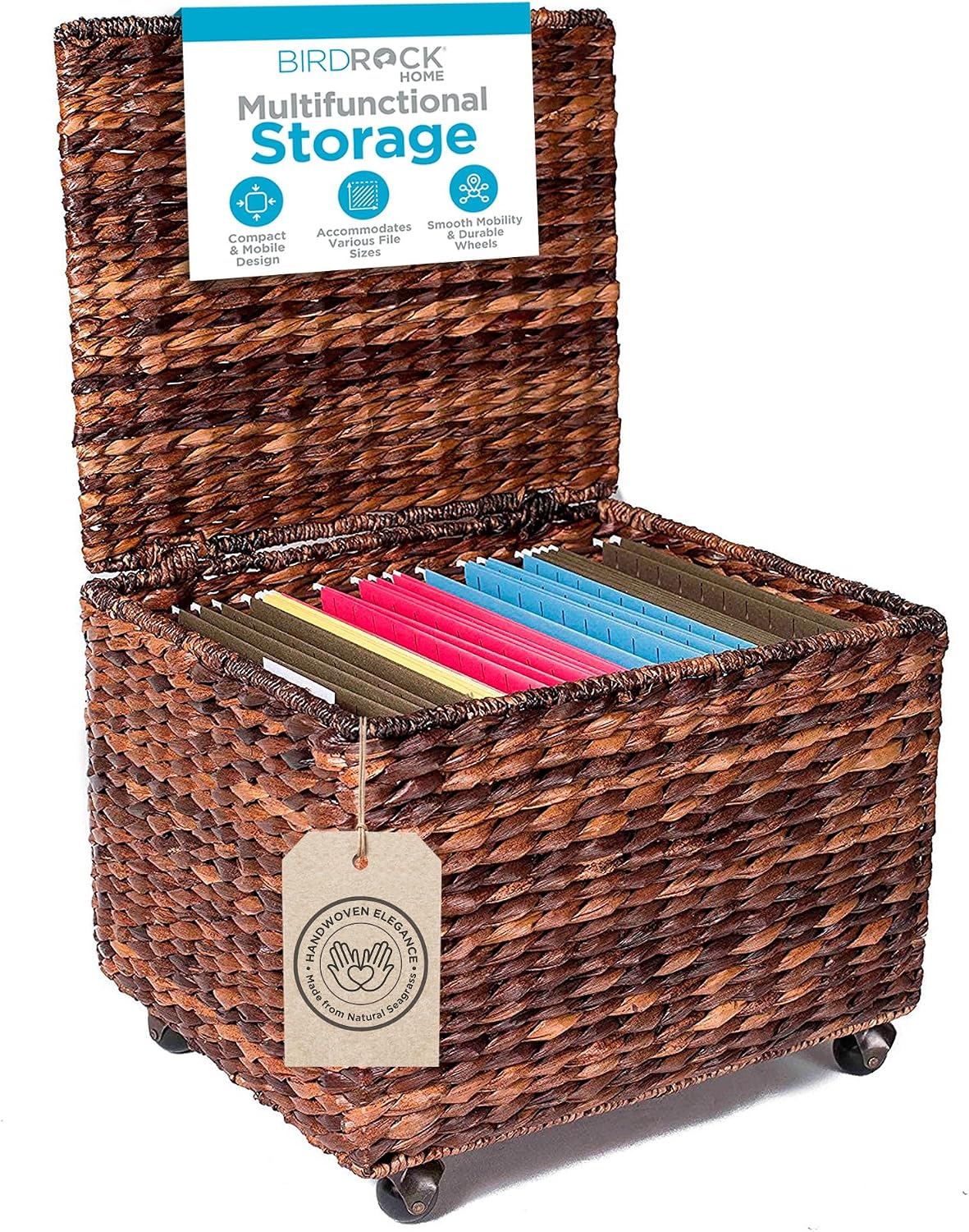 BIRDROCK HOME Seagrass Rolling File Cabinet