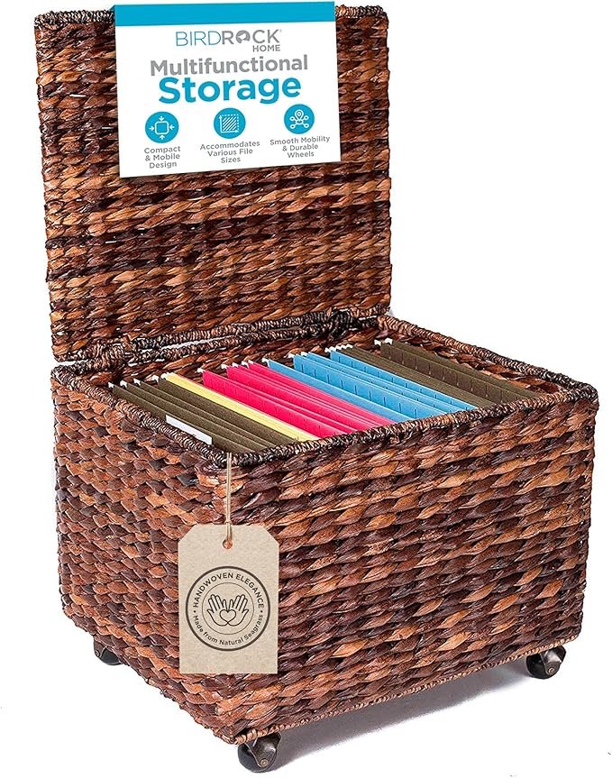 BIRDROCK HOME Seagrass Rolling File Cabinet by BIRDROCKHOME
