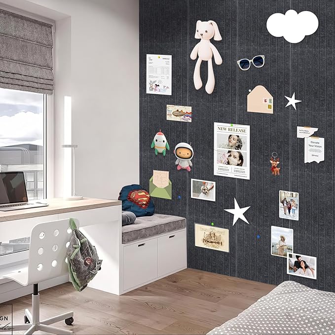 Smarpau Large Cork Board for Walls, 12 Pack Slat Felt Wall Tiles - Image 5