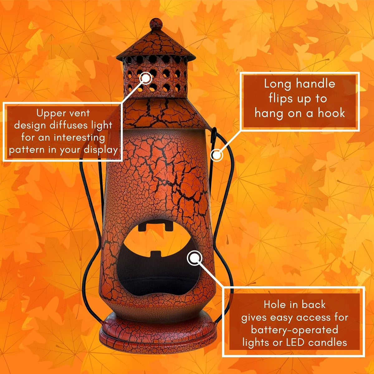 Clovers Garden Halloween Pumpkin Rustic Lantern with Handle 11.5" Tall