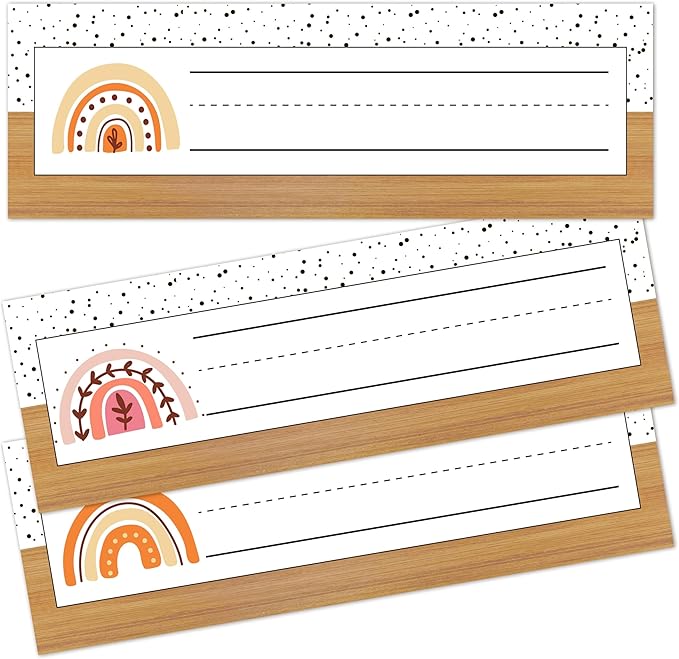 Name Tags for Classroom Cubbies, 30 Boho Rainbow Name Plates for Desks by Cazhes