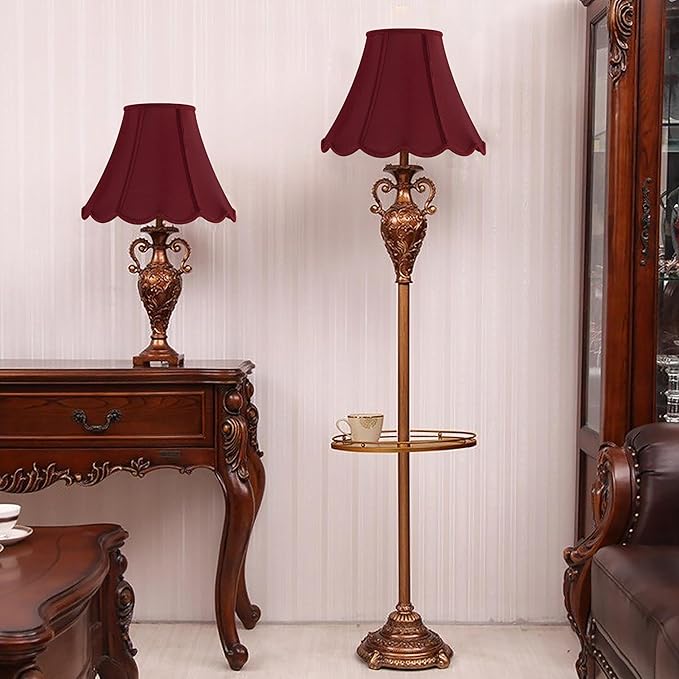 GOSO Scallop Burgundy Lamp Shades Set of 2 Medium Red, Bell Lamp Shade - Image 8