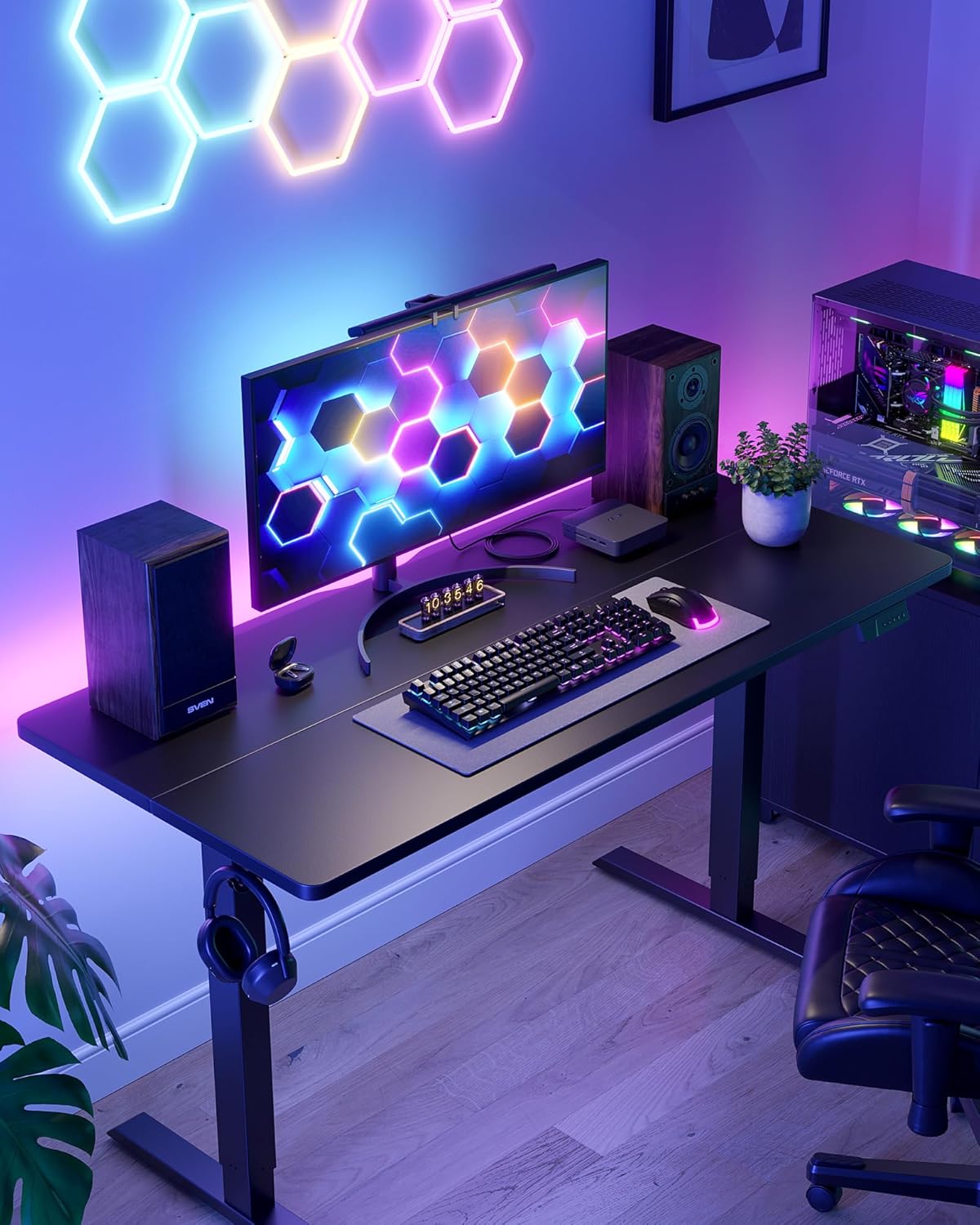 DESINO Standing Desk, 48 × 24 Inches Electric Height Adjustable, Sit and Stand Up, Computer Office Desk with Splice Board, Black Frame/Black TOP