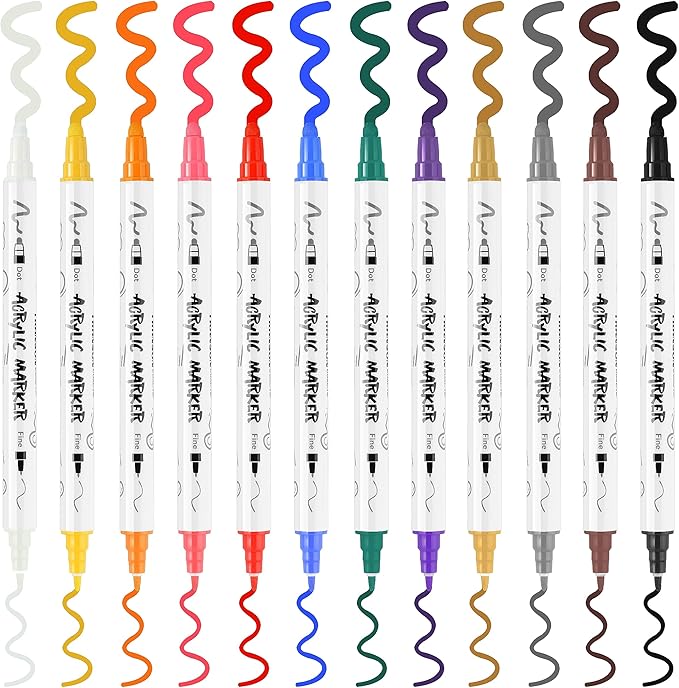 TRANSON 12 Color Bold and Fine Dual-tip Acrylic Paint Pen Set - Image 7